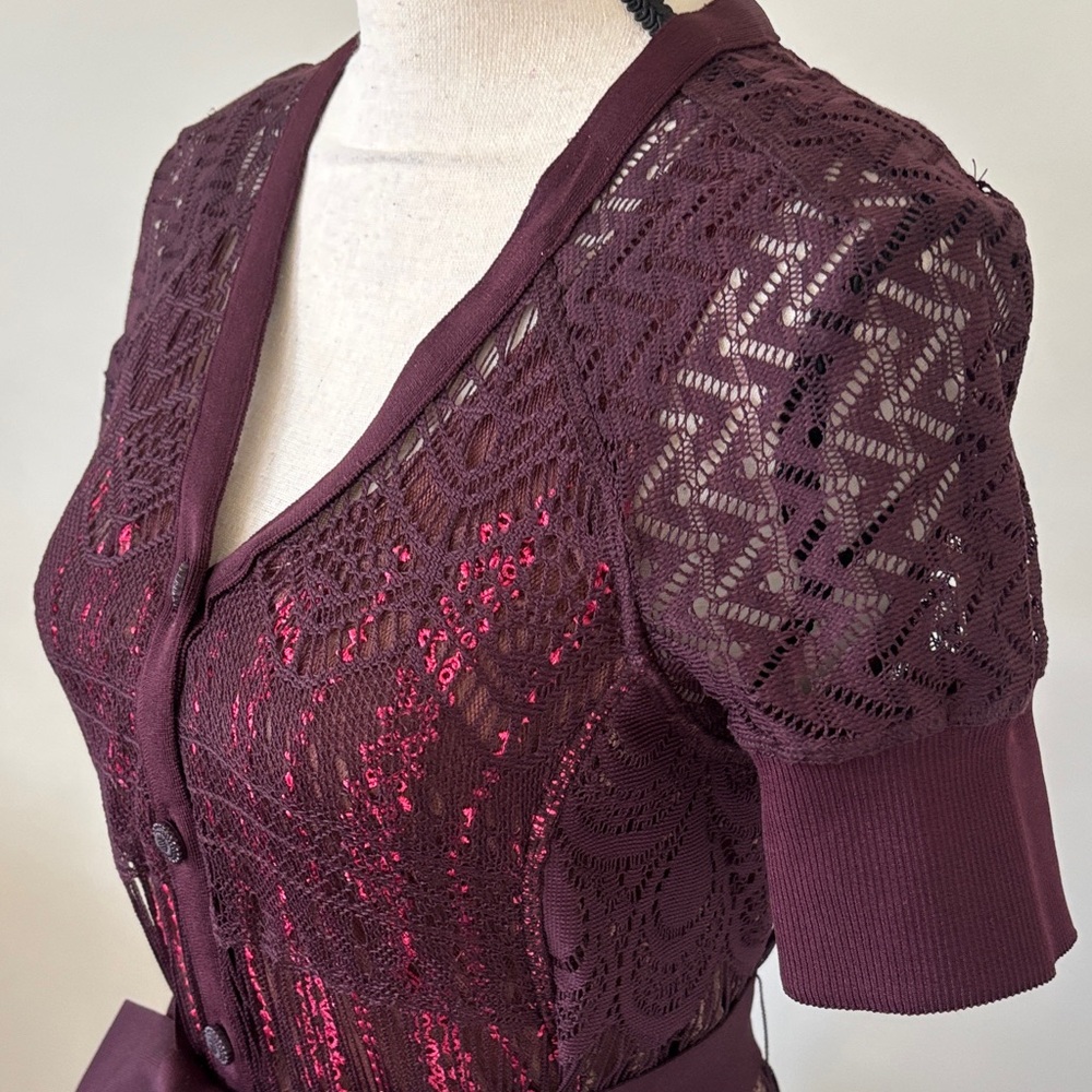 Byron Lars Deep Burgundy Midi Dress Size 4 - Picture 10 of 12
